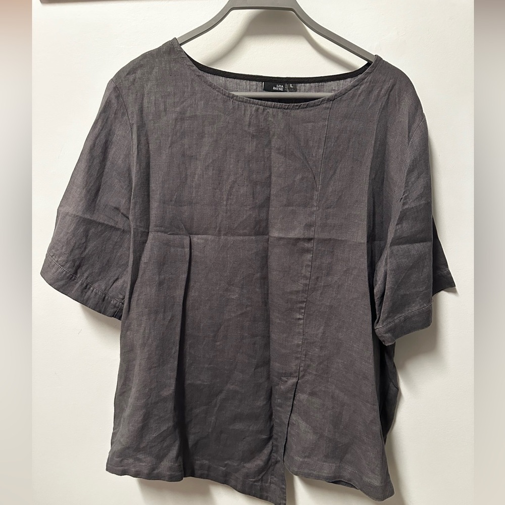 EUC Lisa Bayne Asymmetrical Linen charcoal blouse